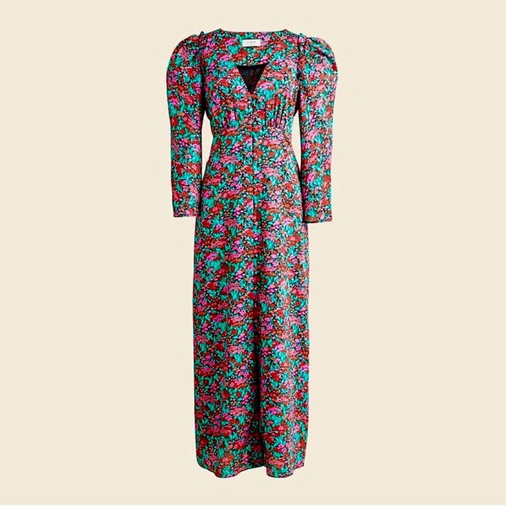 J.Crew Collection Drapey Puff Sleeve Floral Midi Dress Italian Ratti print US 12